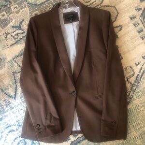J.Crew - Parke Blazer Chocolate Brown with Striped Lining & Pink Collar Pop, 10
